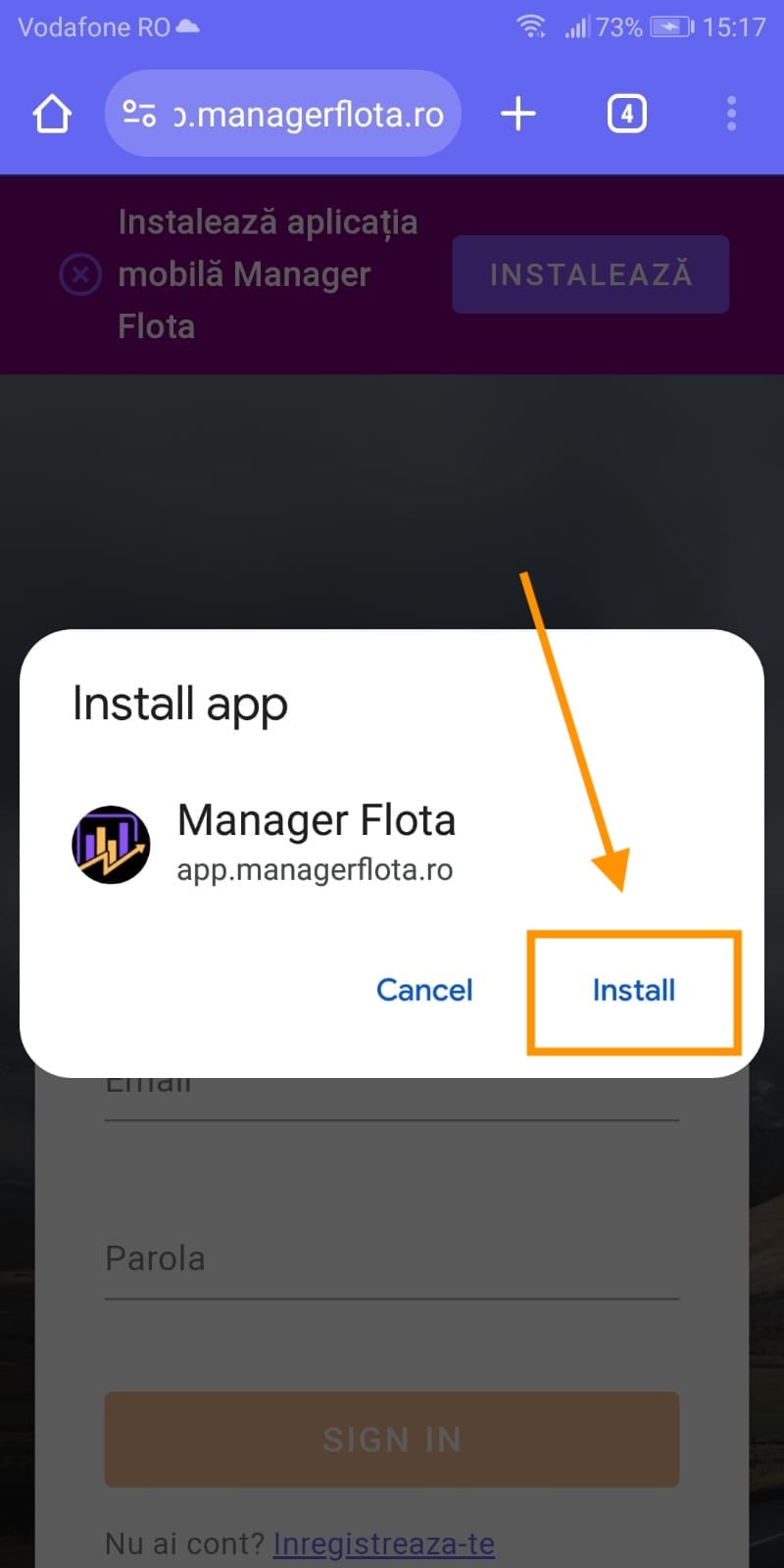 Instalează aplicația Android Manager Flota